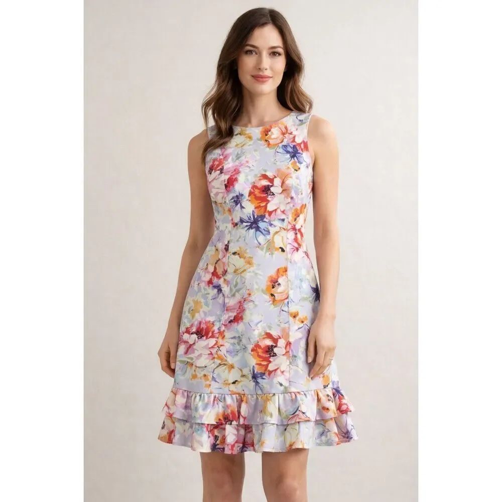 Donna Ricco NY Floral Sleeveless Ruffle Hem Fit & Flare Dress Size 2